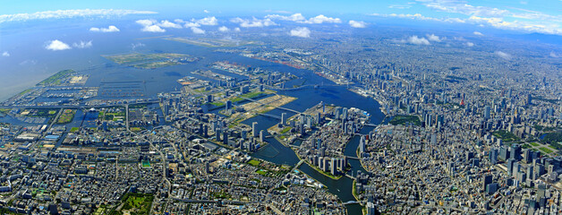 都市風景・江東区上空より湾岸エリア全景・パノラマ空撮