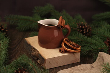 Obraz na płótnie Canvas christmas still life with coffee and cookies, Christmas photos, coffee with cinnamon, New Year's atmosphere, holiday, New Year's holidays. New Year's atmosphere, New Year's layouts