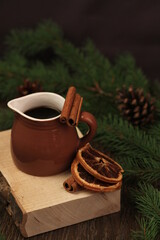 Obraz na płótnie Canvas Christmas photos, coffee with cinnamon, New Year's atmosphere, holiday, New Year's holidays. New Year's atmosphere, New Year's layouts