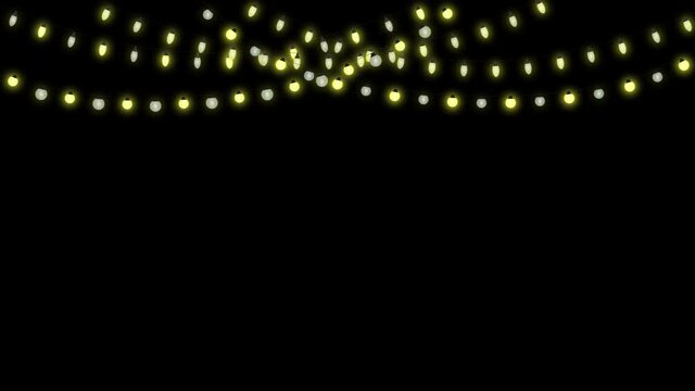 Christmas string lights alpha channel background animation footage.yellow lamps,light show for new year design,transparent