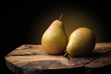 Pears on the end Board on a black background