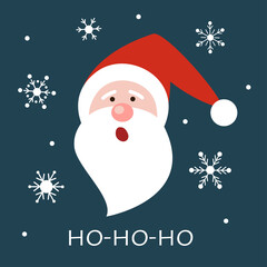 Santa Claus and ho ho ho! Snowflakes. Christmas and New Year illustration.