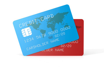 Blue and red credit card isolated