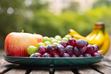 side view artificial fruits in the outdoor horizontal composition