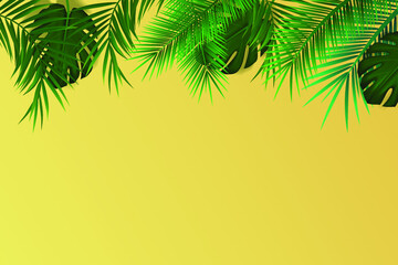 Fototapeta na wymiar Summer tropical leaf palm leaves frame. exotic hawaiian jungle, summertime background vector illustration
