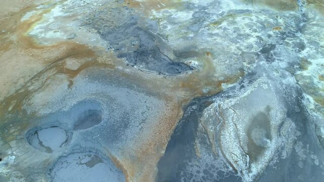Bizzare volcanic geothermal landscape aerial Hverir Iceland