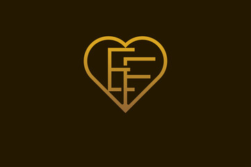 Abstract initials E and F logo, gold colour line style heart and letter combination, usable for brand, card and invitation, logo design template element,vector illustration
