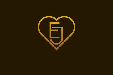 Abstract initials E and J logo, gold colour line style heart and letter combination, usable for brand, card and invitation, logo design template element,vector illustration