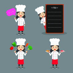 Women Chef Character With Various Activities