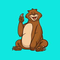 cartoon animal design bear waving cute mascot logo