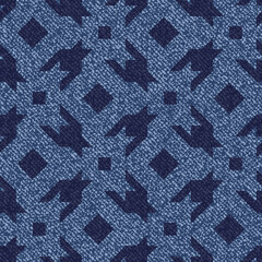 Jeans background with Houndstooth Tartan geometric print fashion design. Denim Seamless Vector Pattern Tile. Blue jeans cloth Dog tooth Check Fabric Texture. English background Glen plaid Pattern
