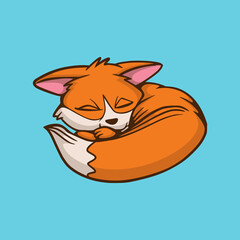 Obraz premium cartoon animal design Sleeping fox cute mascot logo