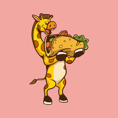 cartoon animal design giraffe eating taco cute mascot logo