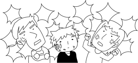 Monochrome angry couple who abuses children