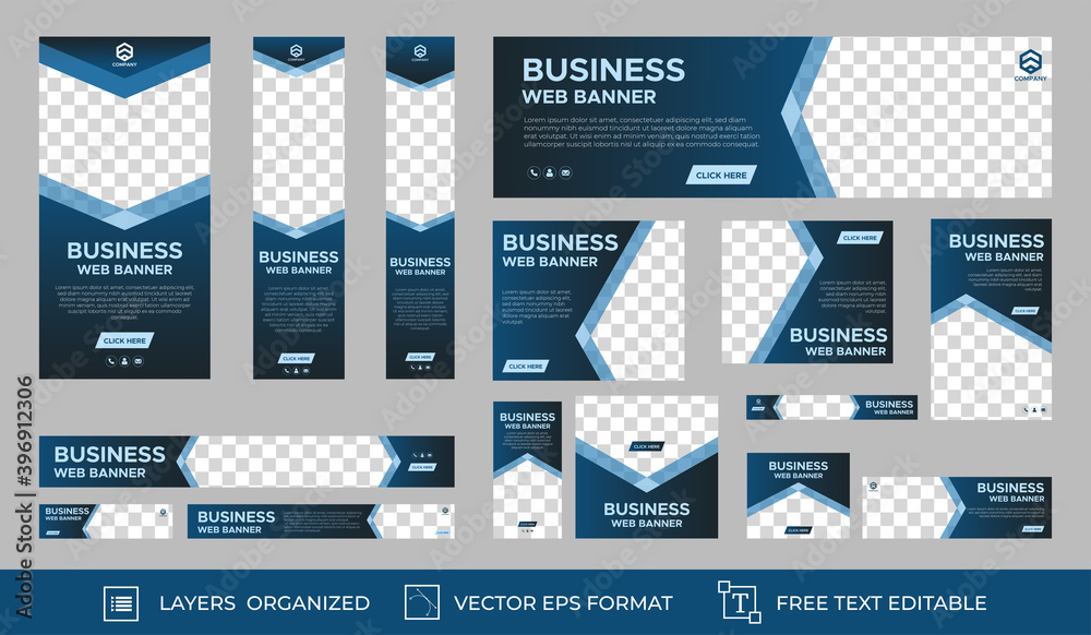 Sticker set of business web banners with standard size. vertical, horizontal and square template. vector eps