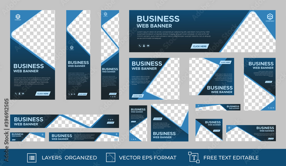 Wall mural set of business web banners with standard size. vertical, horizontal and square template. vector eps