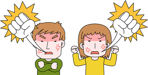 Caucasian angry couple making a fierce complaint