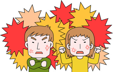 Caucasian angry couple making a fierce complaint