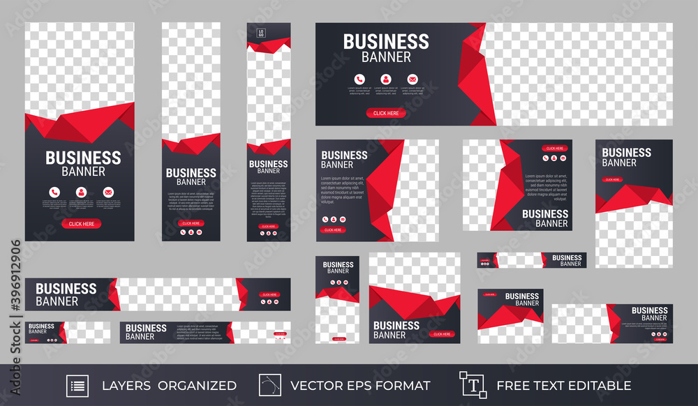Wall mural set of business web banners with standard size. vertical, horizontal and square template. vector eps