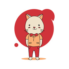 Cute cartoon baby animal cat with uniform design