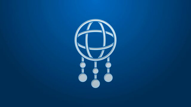 White line Dream catcher with feathers icon isolated on blue background. 4K Video motion graphic animation.