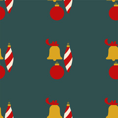 Fototapeta premium Golden Christmas bell with toys.