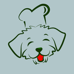 a dog wearing a chef hat is shown in a white background