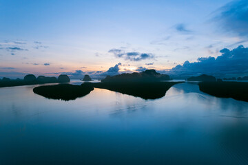 Landscape nature view, Beautiful light sunrise over mountains in thailand Aerial view Drone shot