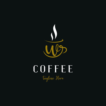 Initial w letter on cup coffee concept logo for coffee shop and store, cafeteria brand template