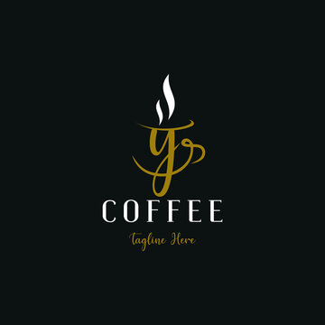 Initial y letter on cup coffee concept logo for coffee shop and store, cafeteria brand template