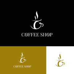 Initial c letter on cup coffee concept logo for coffee shop and store, cafeteria brand template