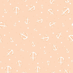 nautical seamless pattern, Anchors on peach dot background