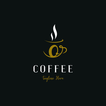 Initial o letter on cup coffee concept logo for coffee shop and store, cafeteria brand template