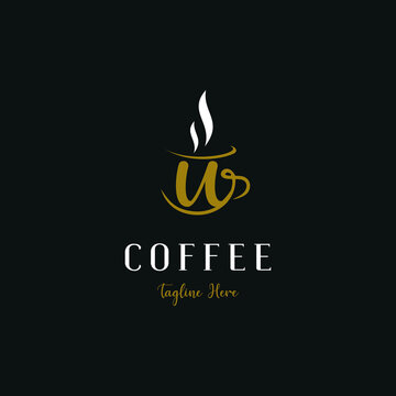 Initial u letter on cup coffee concept logo for coffee shop and store, cafeteria brand template