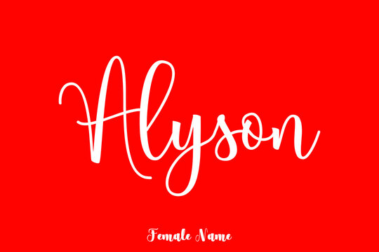 Handwritten Cursive Text Female Name "Alyson" On Red Background
