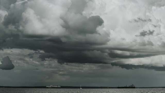 Time lapse video of clouds moving over Oslofjord. Ship and boat traffic