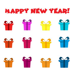 set of multi-colored gift boxes. gifts for new year, christmas, valentine's day, birthday. red, yellow, orange, purple.
