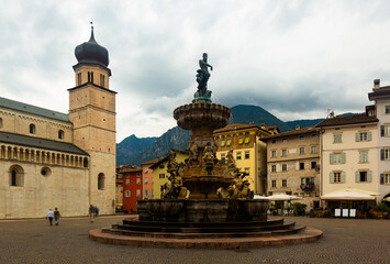 Obraz premium Cityscape of Italian Trento town with fountain in Baroque style