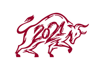 Vector Ox. Chinese new year 2021 symbol - year of the ox. Black bull illustration isolated on white