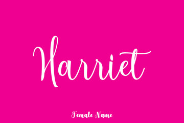 Harriet-Female Name Cursive Calligraphy White Color Text On Pink Background