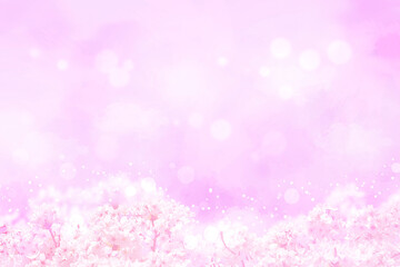 桜のシルエット（背景はカラフルなピンク系のパステルカラー）
