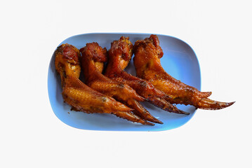Roast chicken wings on isolated white background