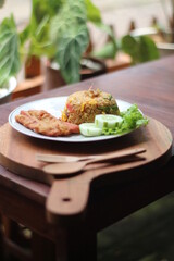 Javanese food of Fried Riceadn Fried Chicken 