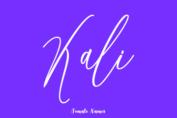 Kali-Female Name Cursive Calligraphy White Color Text On Purple Background