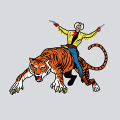 Cowboy riding a Tiger - Vectors (EPS)