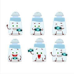 Photographer profession emoticon with salt shaker cartoon character