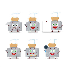 Cartoon character of toast maker with various chef emoticons