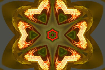 Computer graphics ornament with abstract burning hearts.