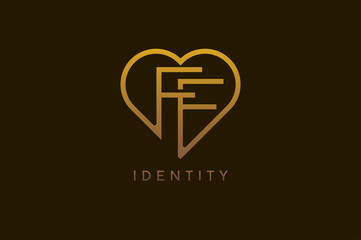 Fototapeta premium Abstract initials F and F logo, gold colour line style heart and letter combination, usable for brand, card and invitation, logo design template element,vector illustration