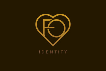 Abstract initials F and F logo, gold colour line style heart and letter combination, usable for brand, card and invitation, logo design template element,vector illustration